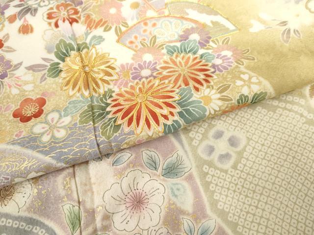 平和屋着物●訪問着　駒刺繍　辻が花　雪輪草花文　暈し染め　金彩　正絹　逸品　AABF5239cs 平和屋着物○訪問着 駒刺繍 辻が花 雪輪草花文 暈し染め 金彩 正絹
