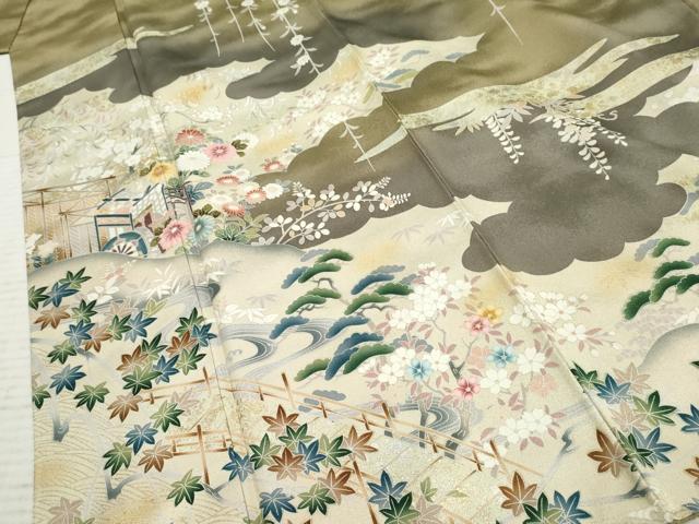 平和屋着物●訪問着　御所車風景文　暈し染め　金銀彩　正絹　逸品　AABF5270cs_4