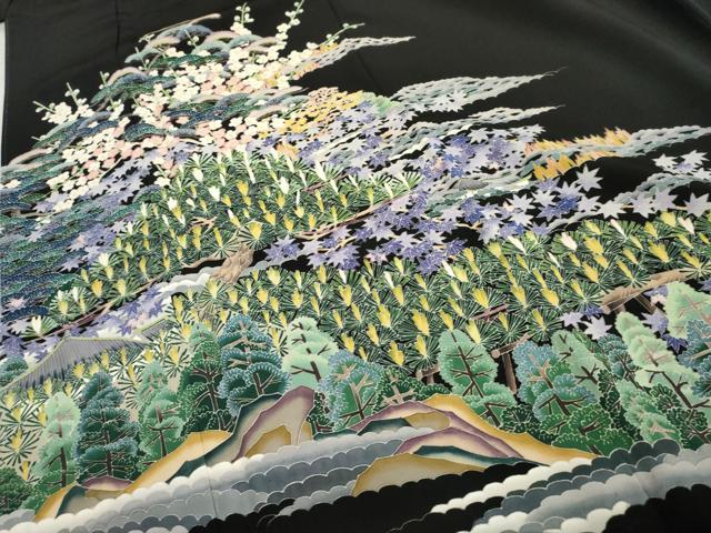 平和屋着物○本加賀友禅作家 東藤岳 黒留袖 梅松風景花文