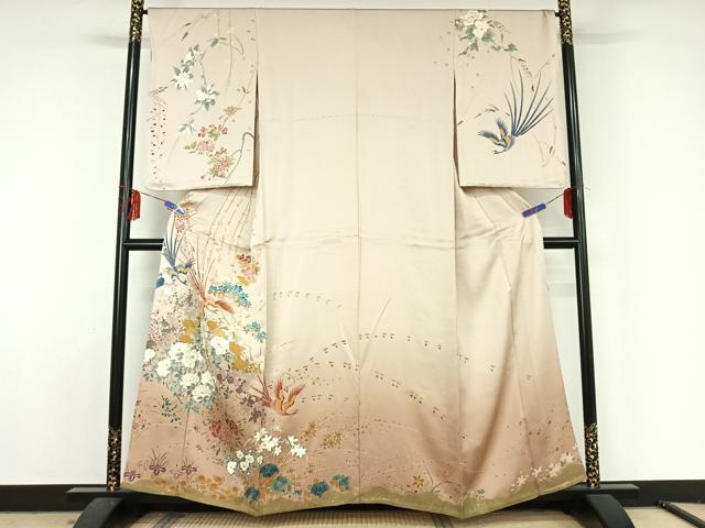 平和屋着物▽訪問着　単衣　花鳥文　金糸　金彩　正絹　逸品　AABF5299jh 平和屋着物▽訪問着 単衣 花鳥文 金糸 金彩 正絹 逸品 AABF5299jhの