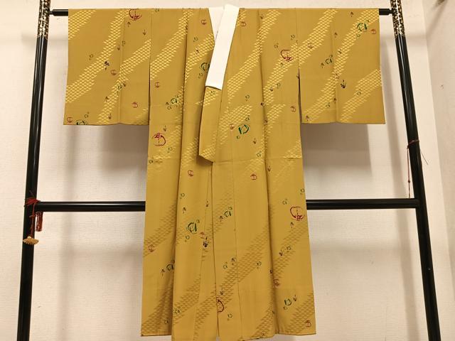 平和屋着物●長襦袢　無双仕立て　簪　櫛　金彩　正絹　逸品　AABH5846ck 平和屋着物○長襦袢 無双仕立て 簪 櫛 金彩 正絹 逸品 AABH5846ck