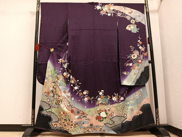 平和屋着物●豪華振袖　駒刺繍　地紙草花文　暈し染め　金彩　正絹　逸品　未使用　AABF5353ph