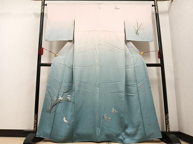 平和屋着物●十日町　加賀草木友禅の第一人者　田村哲彦　訪問着　花鳥文　暈し染め　正絹　逸品　AABF5358ph