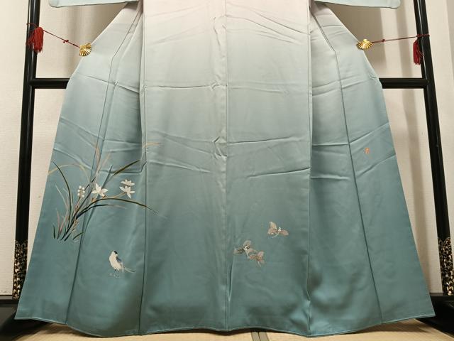 平和屋着物●十日町　加賀草木友禅の第一人者　田村哲彦　訪問着　花鳥文　暈し染め　正絹　逸品　AABF5358ph_2