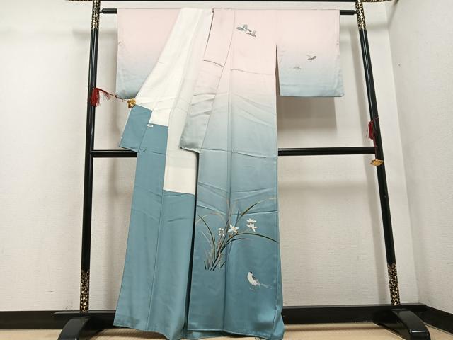 平和屋着物●十日町　加賀草木友禅の第一人者　田村哲彦　訪問着　花鳥文　暈し染め　正絹　逸品　AABF5358ph_1