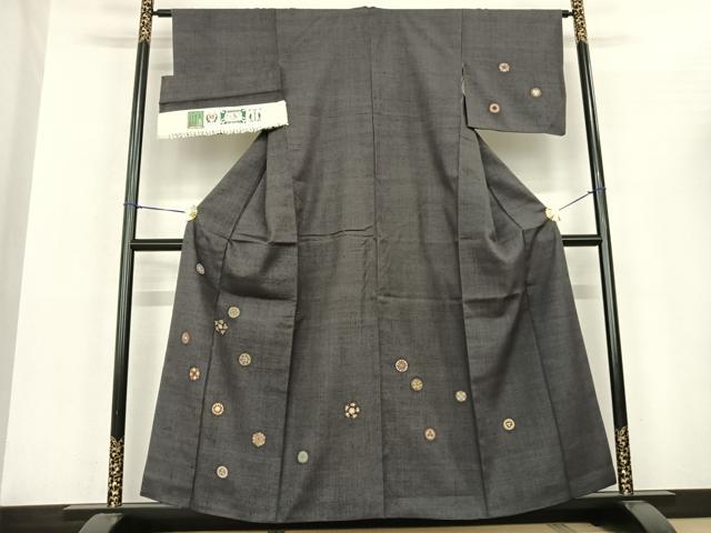 平和屋着物●本場結城紬　重要無形文化財　訪問着　丸文　金彩　証紙付き　正絹　逸品　AABF5446fy 平和屋着物○本場結城紬 重要無形文化財 正倉院花文 100亀甲 飛び亀甲