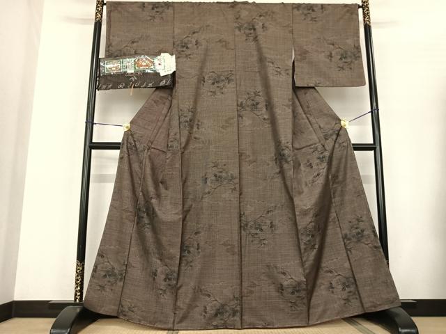 免税品購入 平和屋着物□本場大島紬 泥染め 亀甲菊文 正絹 逸品