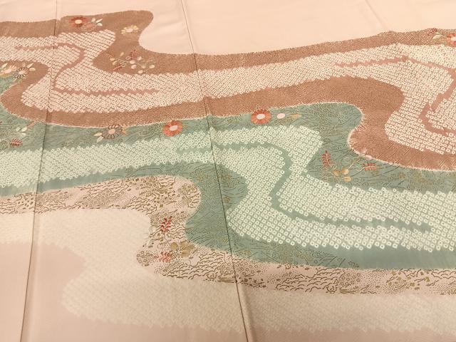平和屋着物○訪問着 刺繍 流水花文 金彩 正絹 逸品 AABF5472fy