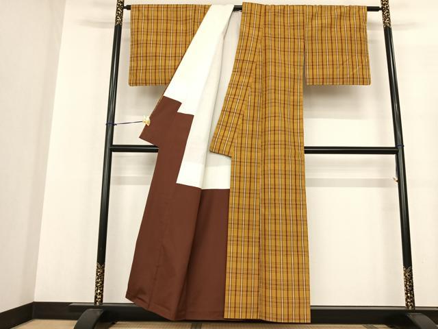 平和屋着物○無形文化財 本場黄八丈 近藤傳 草木染 手織 紬 格子 正絹
