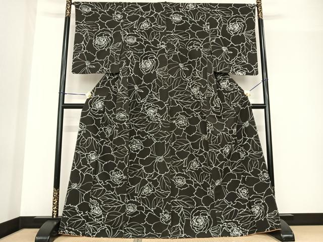 平和屋着物●上質な小紋　花尽くし　黒地　正絹　逸品　未使用　AABF5516fy