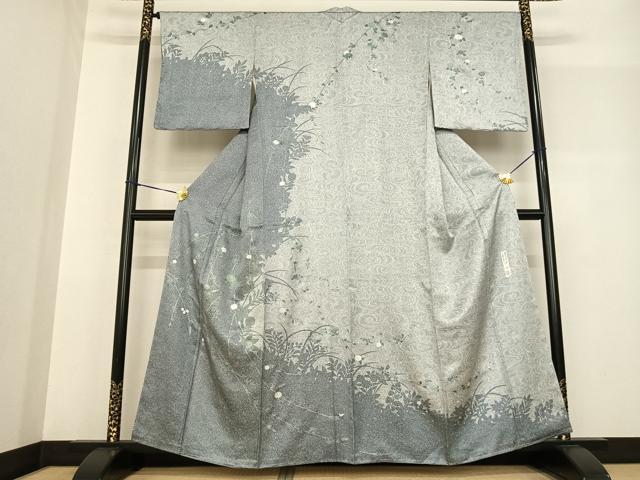 平和屋着物●中西進　訪問着　草花文　銀彩　正絹　逸品　AABF5517fy