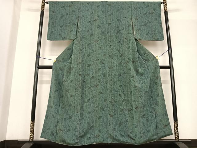 平和屋着物●上質な小紋　型染め　扇面花文　鬼しぼ縮緬　正絹　逸品　AABF5533fy_1