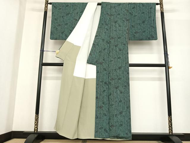 平和屋着物●上質な小紋　型染め　扇面花文　鬼しぼ縮緬　正絹　逸品　AABF5533fy_2