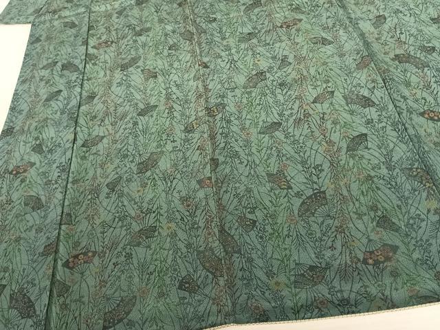 平和屋着物●上質な小紋　型染め　扇面花文　鬼しぼ縮緬　正絹　逸品　AABF5533fy_3