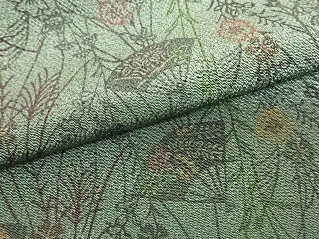 平和屋着物●上質な小紋　型染め　扇面花文　鬼しぼ縮緬　正絹　逸品　AABF5533fy_4