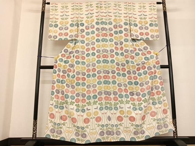 平和屋着物▽訪問着　単衣　草花文　正絹　逸品　AABF5590fy