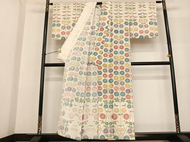 平和屋着物▽訪問着　単衣　草花文　正絹　逸品　AABF5590fy_1