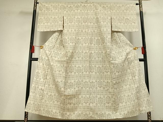 平和屋着物▽上質な紬　単衣　吉祥花文　正絹　逸品　AABF5642fy_1