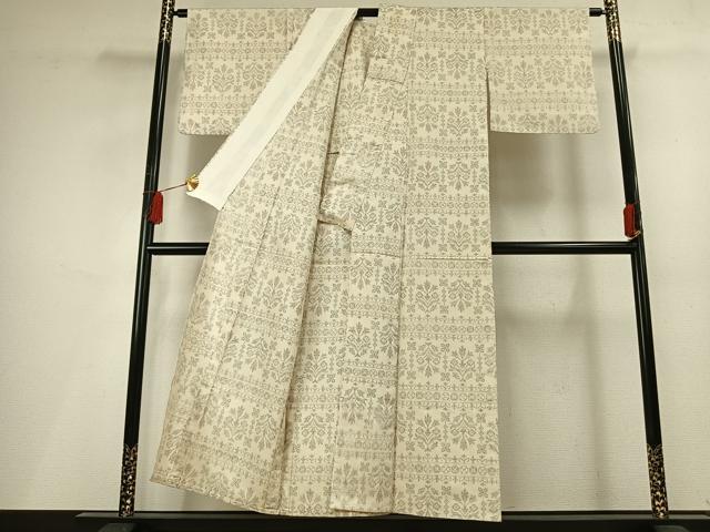 平和屋着物▽上質な紬　単衣　吉祥花文　正絹　逸品　AABF5642fy_2