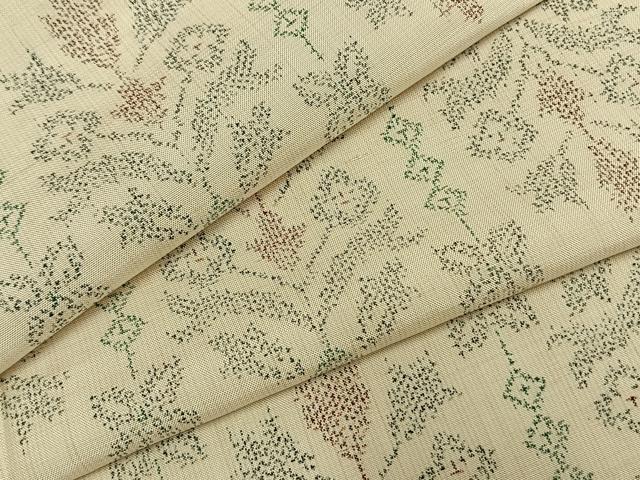 平和屋着物▽上質な紬　単衣　吉祥花文　正絹　逸品　AABF5642fy