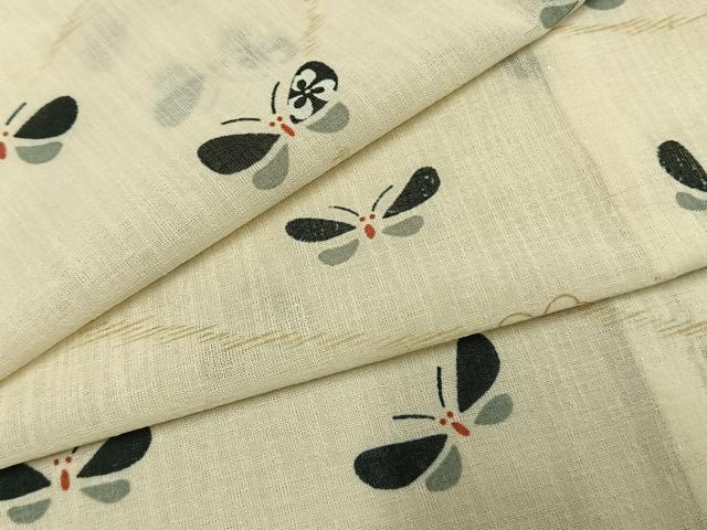 平和屋着物＊夏物　小紋　紗　舞蝶文　洗える着物　未使用　AABF5711fy