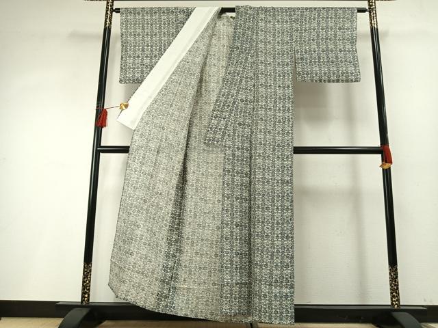 平和屋着物＊夏物　綿紅梅　小紋　浴衣兼用　型染め　花尽くし　綿　逸品　AABF5721fy_1