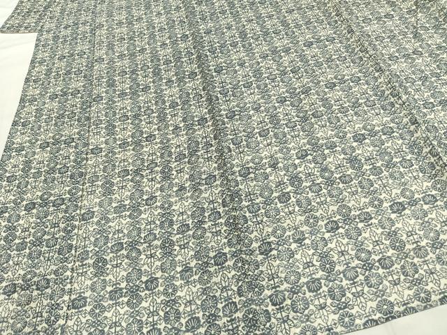 平和屋着物＊夏物　綿紅梅　小紋　浴衣兼用　型染め　花尽くし　綿　逸品　AABF5721fy_2