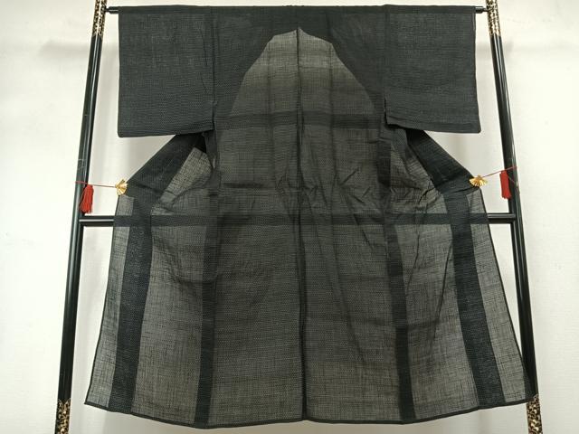 平和屋着物＊夏物　男性　上布　十字絣　黒地　麻　逸品　AABF5740fy_1