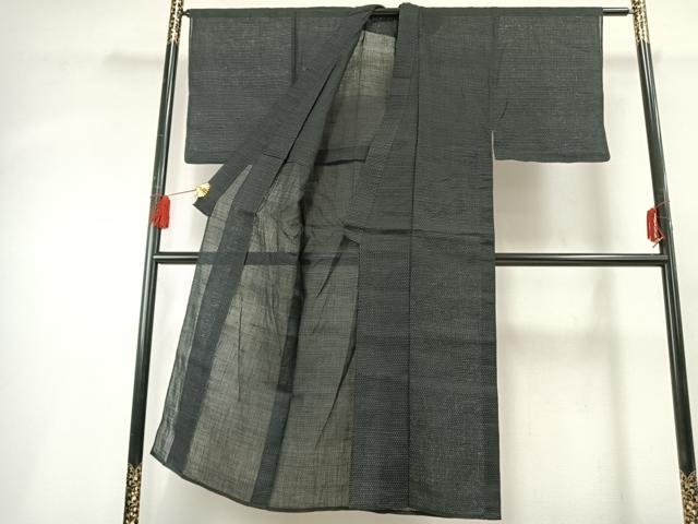 平和屋着物＊夏物　男性　上布　十字絣　黒地　麻　逸品　AABF5740fy_2