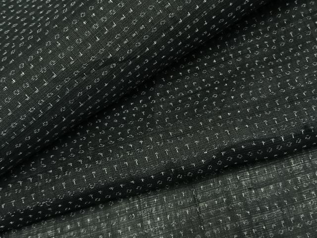 平和屋着物＊夏物　男性　上布　十字絣　黒地　麻　逸品　AABF5740fy