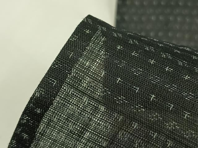 平和屋着物＊夏物　男性　上布　十字絣　黒地　麻　逸品　AABF5740fy_6