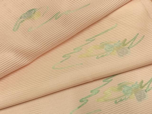 平和屋着物＊夏物　小紋　絽　手描き　草花文　洗える着物　AABF5771fy