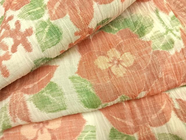 平和屋着物＊夏物　小千谷ちぢみ　草花文　麻　逸品　AABF5779fy