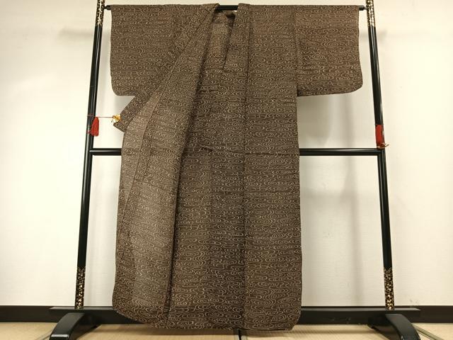 平和屋着物＊夏物　小千谷ちぢみ　渦巻き文　麻　逸品　AABF5820fy