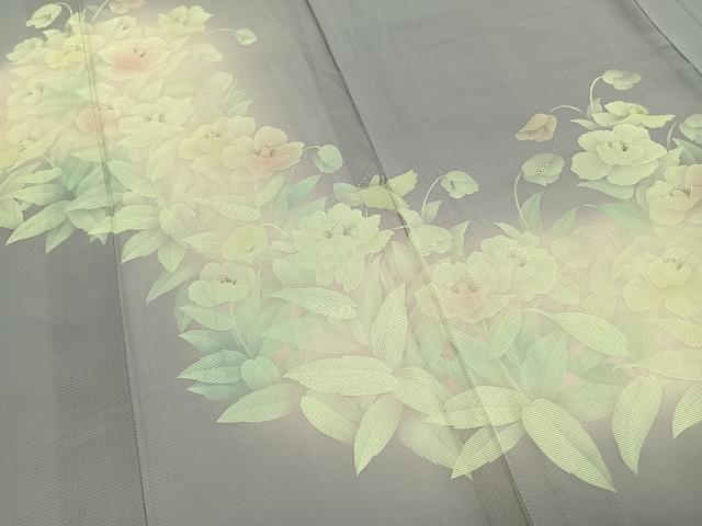平和屋着物＊夏物　訪問着　絽　手描き　草花文　暈し染め　銀彩　洗える着物　AABF5828fy_3