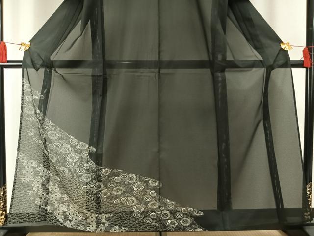 平和屋着物＊夏物　訪問着　絽　型染め　草花文　黒地　洗える着物　未使用　AABF5834fy_2