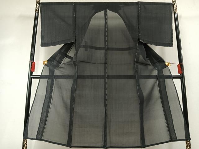 平和屋着物＊夏物　男性　小紋　紗　縞　黒地　正絹　逸品　未使用　AABF5843fy_1