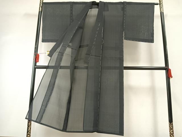 平和屋着物＊夏物　男性　小紋　紗　縞　黒地　正絹　逸品　未使用　AABF5843fy_2