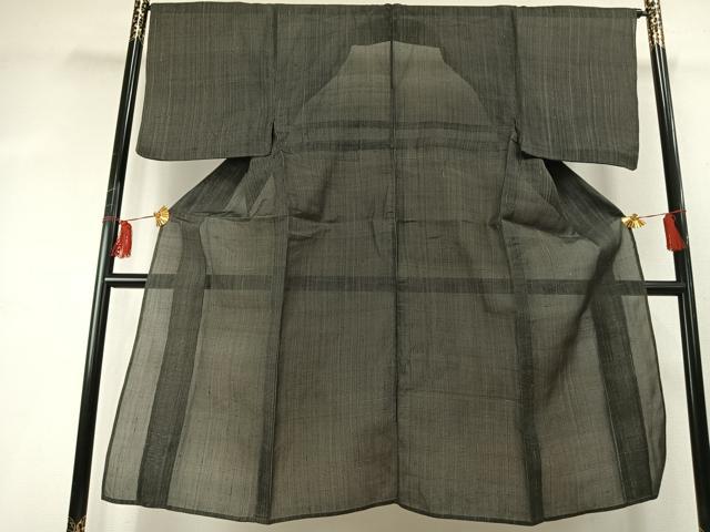 平和屋着物＊夏物　男性　上布　格子　黒地　麻　逸品　AABF5845fy_1