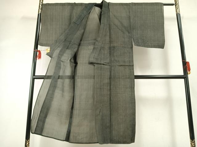 平和屋着物＊夏物　男性　上布　格子　黒地　麻　逸品　AABF5845fy_2
