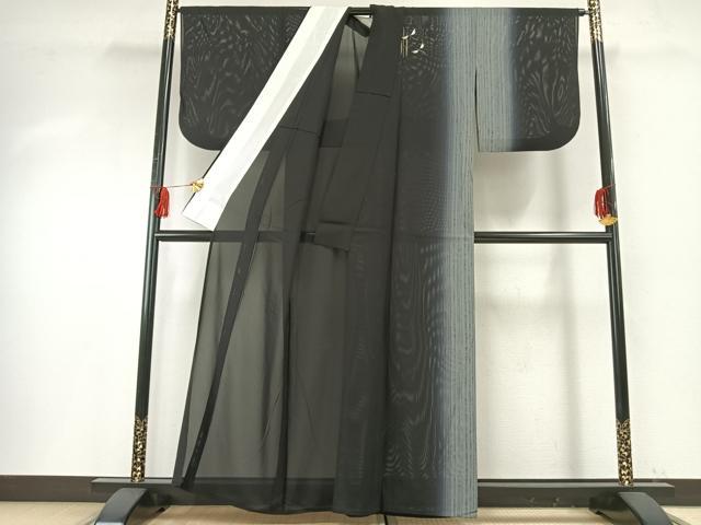 平和屋着物＊夏物　訪問着　絽　手描き　勝虫　竹　暈し染め　黒地　金彩　正絹　逸品　AABF5865fy_1