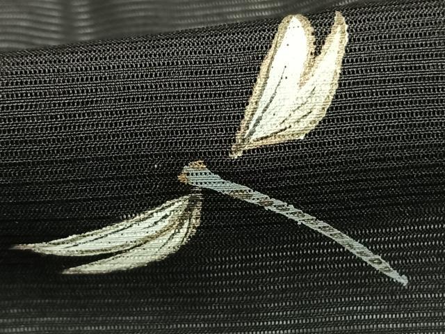 平和屋着物＊夏物　訪問着　絽　手描き　勝虫　竹　暈し染め　黒地　金彩　正絹　逸品　AABF5865fy_5