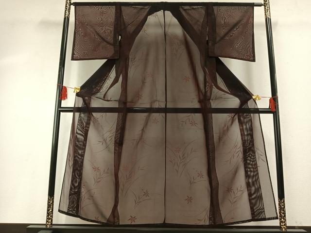 平和屋着物＊夏物　小紋　紗　草花文　正絹　逸品　AABF5880fy_1
