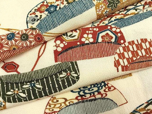 平和屋着物●上質な小紋　型染め　櫛　簪　鬼しぼ縮緬　正絹　逸品　AABF5929fy