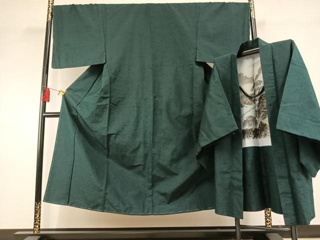 平和屋着物●男性　紬　アンサンブル　虫襖色　正絹　逸品　AABF5942fy