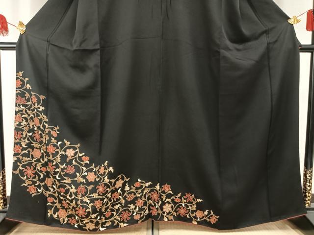 平和屋着物●訪問着　花唐草文　黒地　金彩　正絹　逸品　AABF5963fy 平和屋着物○訪問着 花唐草文 黒地 金彩 正絹 逸品 AABF5963fyの通販は