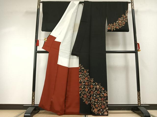 平和屋着物●訪問着　花唐草文　黒地　金彩　正絹　逸品　AABF5963fy 平和屋着物○訪問着 花唐草文 黒地 金彩 正絹 逸品 AABF5963fyの通販は