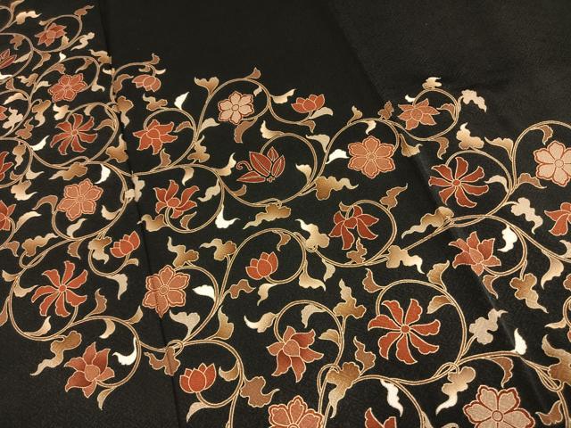 平和屋着物●訪問着　花唐草文　黒地　金彩　正絹　逸品　AABF5963fy_3