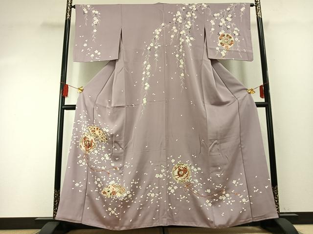 平和屋着物●訪問着　吉祥地紙花鳥文　金彩　正絹　逸品　AABF5973fy 平和屋着物○訪問着 吉祥地紙花鳥文 金彩 正絹 逸品 AABF5973fy