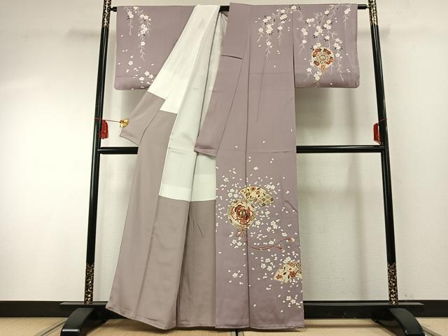 平和屋着物●訪問着　吉祥地紙花鳥文　金彩　正絹　逸品　AABF5973fy 平和屋着物○訪問着 吉祥地紙花鳥文 金彩 正絹 逸品 AABF5973fy